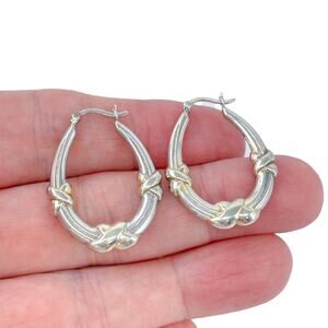 Estate Sterling Silver 925 Creole Gold-Tone Knot Hoop Earrings